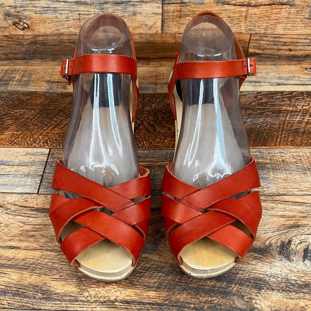 Swedish Hasbeens Magdalena Red Leather Clog Sandals Women's 10 EU 40 Shoes - Picture 6 of 12